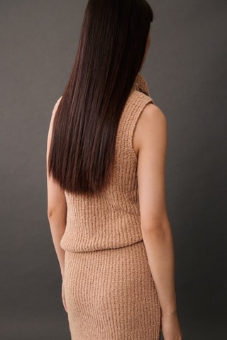 Jupe évasée maille côtelée - Marron