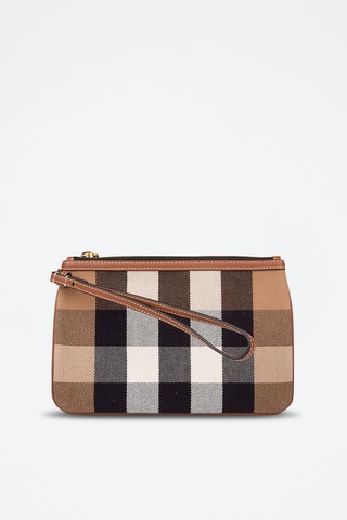 Pochette en cuir New Peyton Check - Taupe