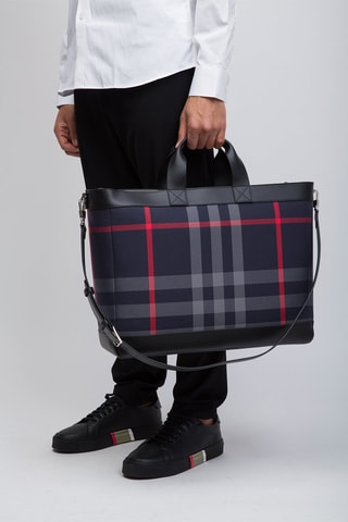 Cabas en cuir Ormond Check Bin - Bleu marine