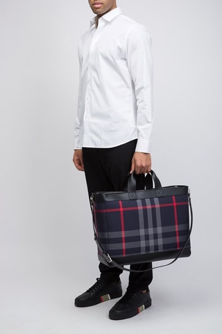 Cabas en cuir Ormond Check Bin - Bleu marine