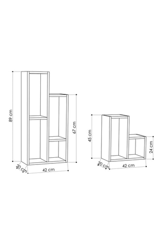 2 bibliothèques - 42 x 89/45 x 20 cm