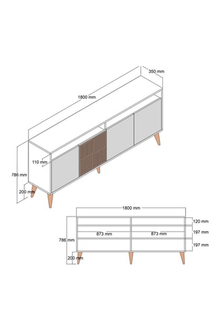 Bahut 4 portes  - 180 x 78,6 x 35 cm