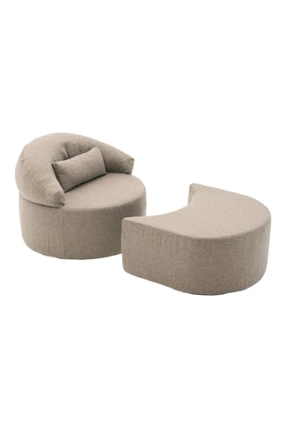 Fauteuil et pouf - Marron - En tissu effet lin