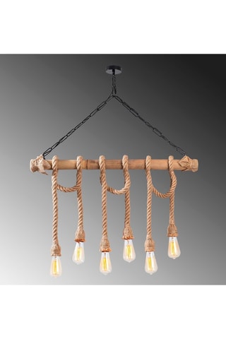 Suspension Erebos - Noir et naturel - 6 x 100 W