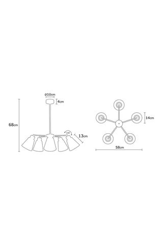 Suspension araignée Manavgat - Noir et cuivré - 5 x 100 W