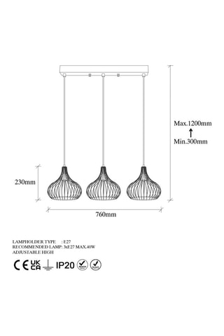 Suspension Teldamla - Noir et laiton - 3 x 40 W
