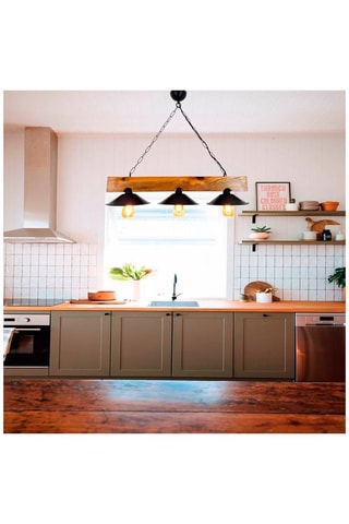 Suspension Üç Sapka - Naturel et noir - En pin - 3 x 60 W