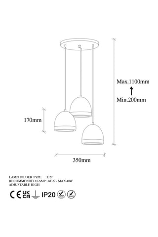 Suspension - Doré - 3 x 40 W 