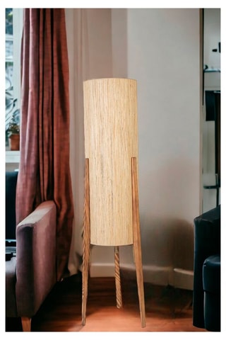 Lampadaire trépied en bois Navas - Naturel et beige - 60 W - 140 cm