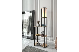 Lámpara de pie - Negro e imitación nogal - 40 W - 140 cm