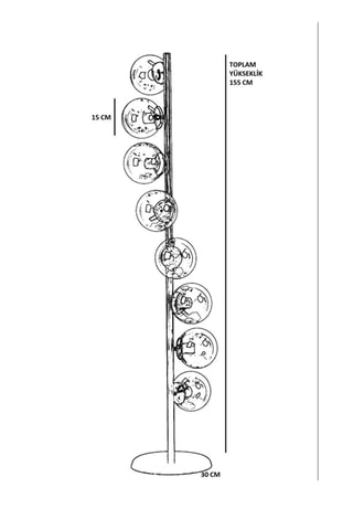 Lámpara de pie AYD-3078 - Negro y dorado - 8 x 60 W