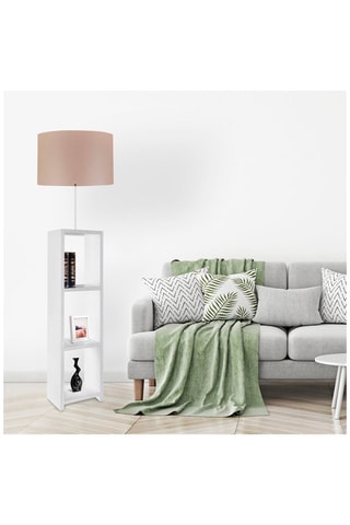 Lámpara de pie con estantería de madera Ayd-1801 - Blanco y beige