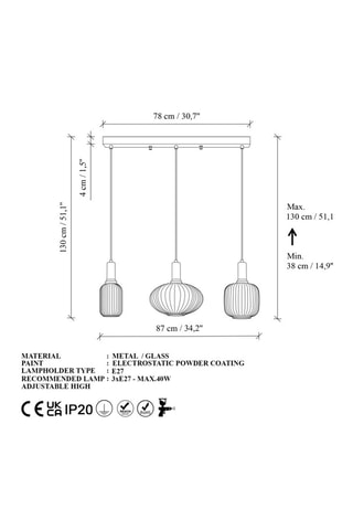 Suspension Asker - Doré - 3 x 40 W