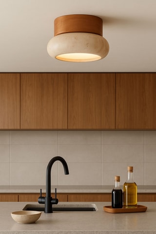 Plafonnier en bois et travertin - Naturel