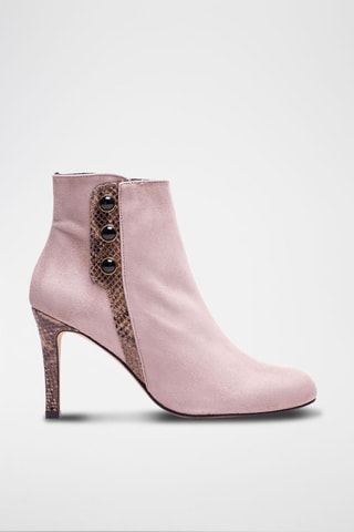 Nubuck en Leren Enkellaarzen Ursula Roze