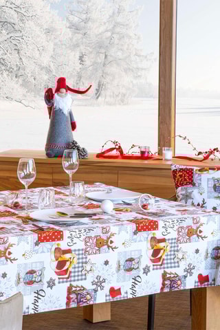 Mantel rectangular Naive Xmas - - Blanco y gris