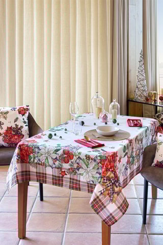 Mantel rectangular Ribbon - Blanco y rojo