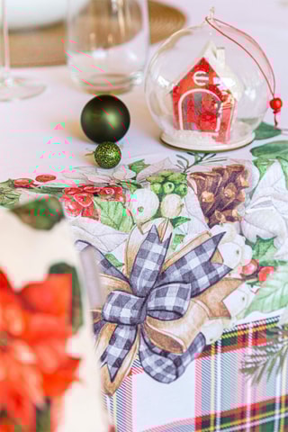 Mantel rectangular Ribbon - Blanco y rojo