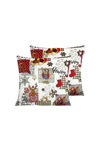 2 fundas de cojín de terciopelo Naive Xmas - Blanco y gris - 45 x 45 cm