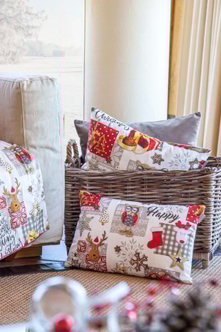 2 fundas de cojín de terciopelo Naive Xmas - Blanco y gris - 45 x 45 cm