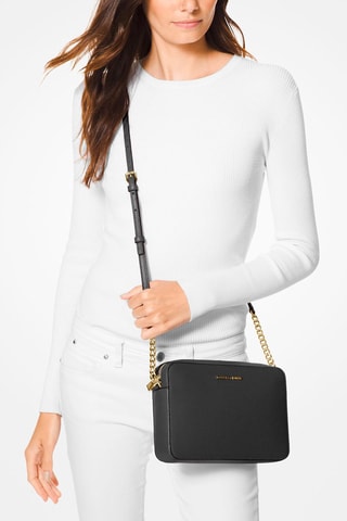 Bandolera de piel - 
Negro