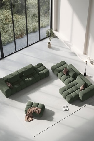 Canapé d'angle droit Lorella - Vert olive - 4 places - Revêtement en tissu