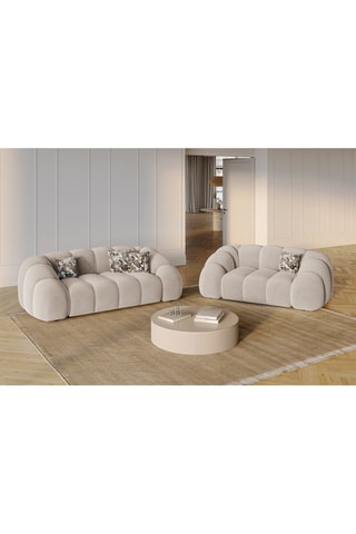 Canapé Lyna - Beige - 3 places - En tissu velours