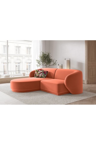 Canapé d’angle droit modulable Lionel - Corail - 3 places - En tissu velours