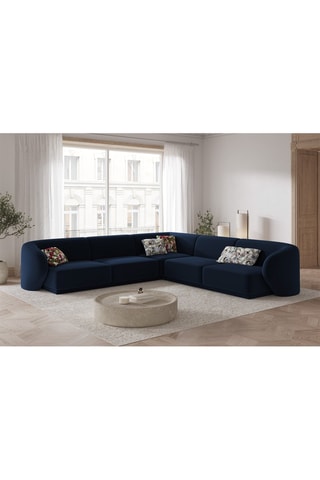 Canapé d'angle modulable Lionel - Bleu roi - 6 places - Toucher velours