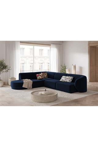 Canapé d'angle gauche modulaire Lionel - Bleu roi - 5 places - Toucher velours
