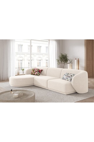 Canapé d'angle gauche modulaire Lionel - Beige clair - 4 places - Toucher tissu chenille