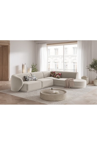 Canapé d'angle droit modulaire Lionel - Beige - 5 places - Toucher velours