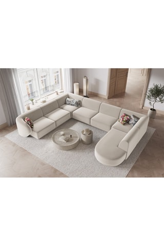 Canapé d’angle gauche panoramique Lionel - Beige - 8 places - Toucher velours