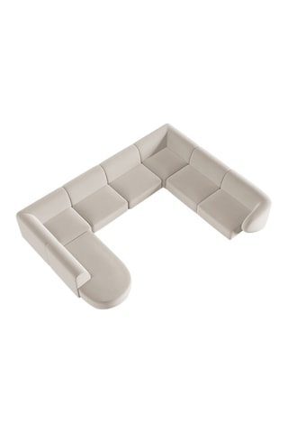 Canapé d'angle droit panoramique Lionel - Beige - 8 places - Revêtement en velours