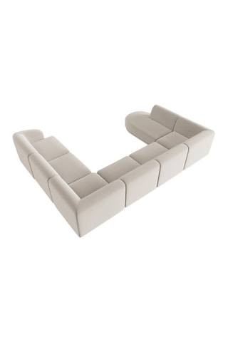 Canapé d'angle droit panoramique Lionel - Beige - 8 places - Revêtement en velours