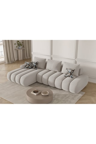 Canapé d'angle gauche convertible Simona - Beige - 4 places - En polyester