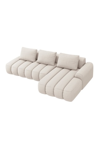 Canapé d'angle droit convertible Simona - Beige - 4 places - En polyester