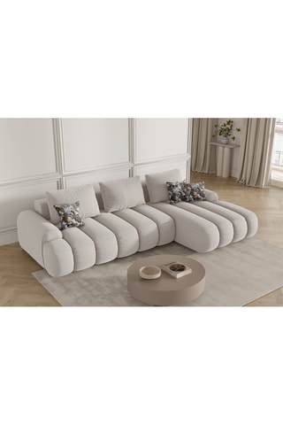 Canapé d'angle droit convertible Simona - Beige - 3 places - En polyester