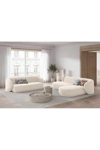 Canapé d'angle droit ouvert modulaire Lionel - Beige clair - 4 places - Toucher tissu chenille