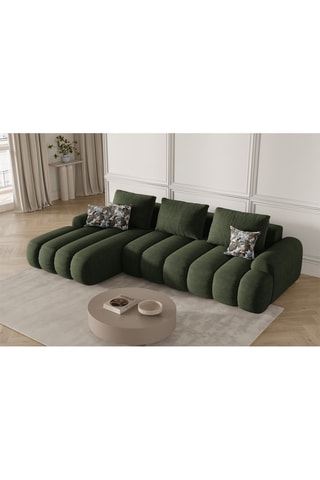 Canapé d'angle gauche convertible Simona - Vert - 3 places - Toucher velours