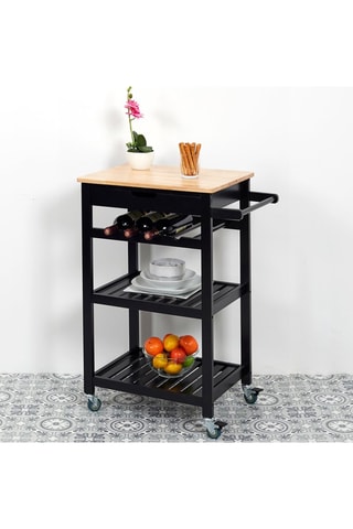 Desserte à roulettes - Noir et imitation bois