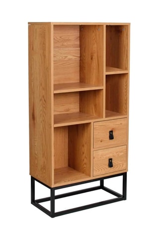 Bibliothèque 2 tiroirs - Naturel et noir