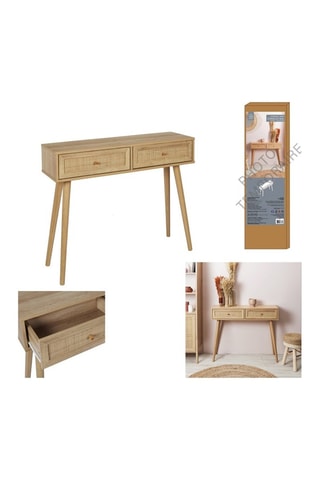 Console en bois et rotin Bali - 100 x 29 x 81 cm