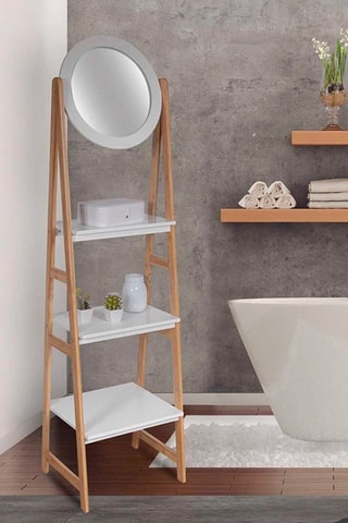 Etagère avec miroir en bois Copenhague - Naturel et blanc