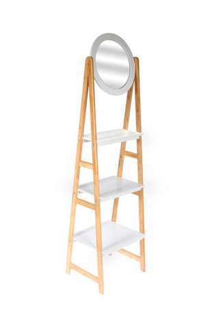 Etagère avec miroir en bois Copenhague - Naturel et blanc