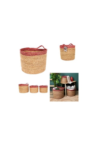 3 paniers de rangement - 27,9, 30 et 35 cm - Naturel et rouge