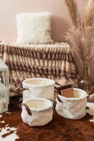 3 paniers effet fourrure - Blanc