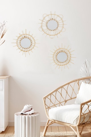 3 miroirs ronds en rotin - Naturel