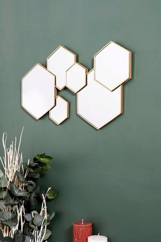 Miroir hexagonal décoratif - 57 x 35 cm - Doré