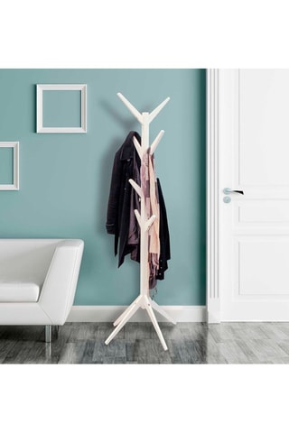 Porte-manteau 8 patères en bois et bambou - 44,5 x 44,5 x 177 cm